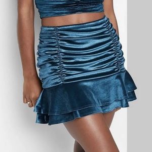NWT Wild Fable Ruched Velvet Blue Mini Skirt
